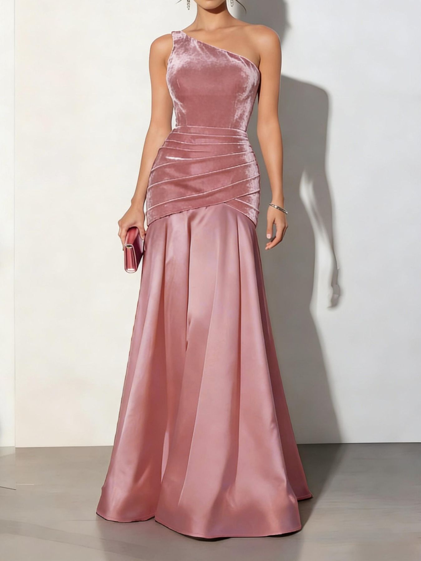 Velvet One - Shoulder Mermaid Maxi Dress - TrendNest