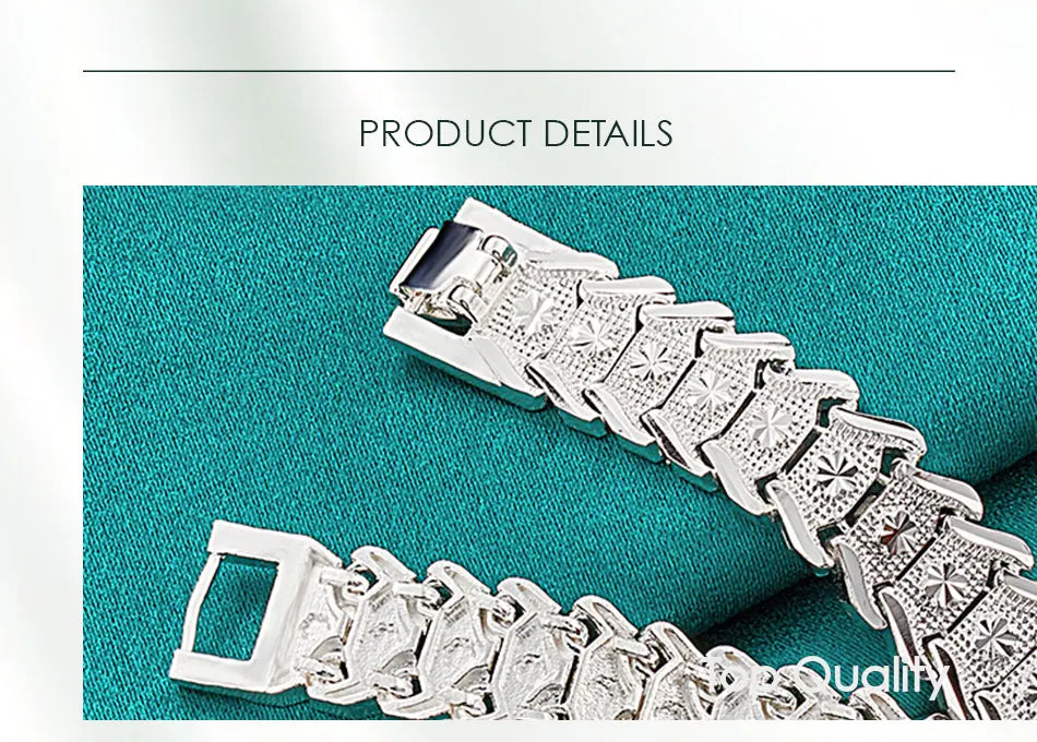 DOTEFFIL 925 Sterling Silver Wide Wristband Bracelet Chain For Women Man Wedding Engagement Party Fashion Jewelry