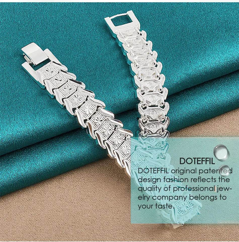 DOTEFFIL 925 Sterling Silver Wide Wristband Bracelet Chain For Women Man Wedding Engagement Party Fashion Jewelry