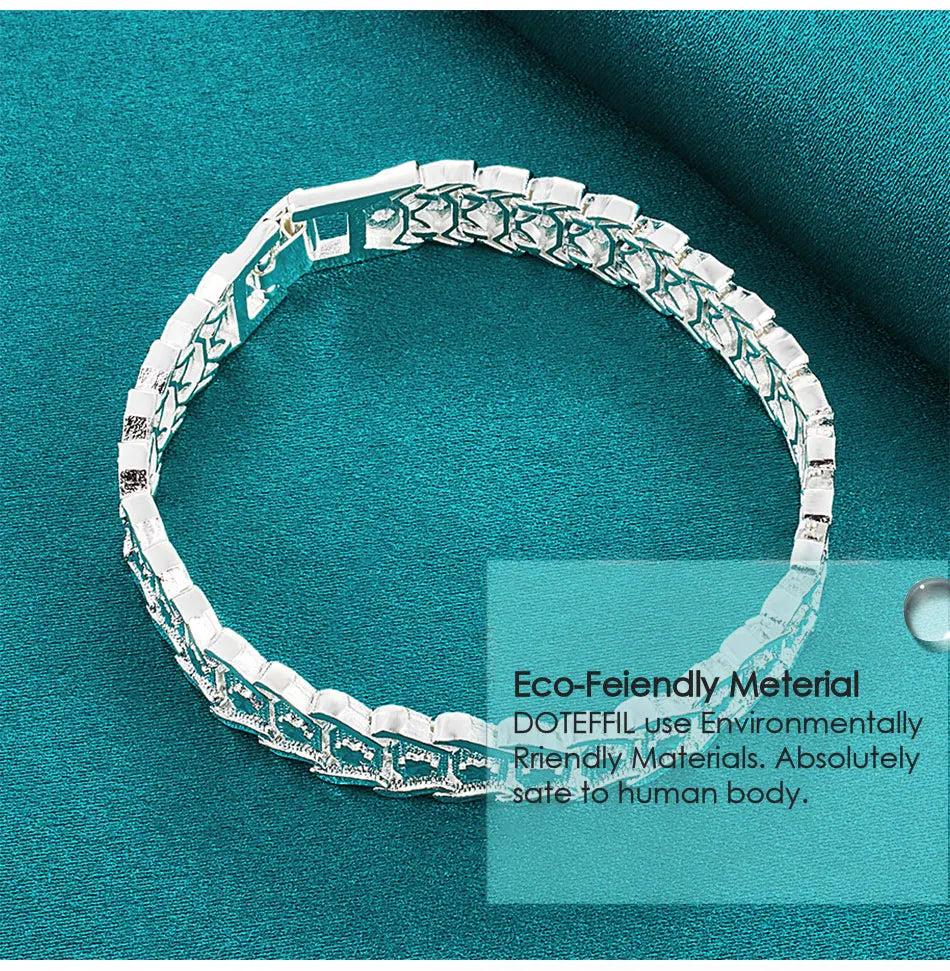 DOTEFFIL 925 Sterling Silver Wide Wristband Bracelet Chain For Women Man Wedding Engagement Party Fashion Jewelry