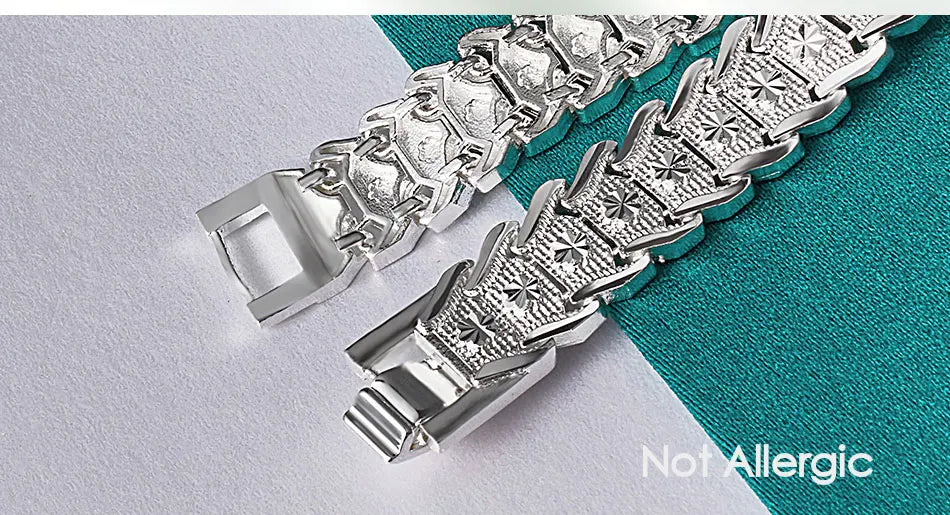 DOTEFFIL 925 Sterling Silver Wide Wristband Bracelet Chain For Women Man Wedding Engagement Party Fashion Jewelry