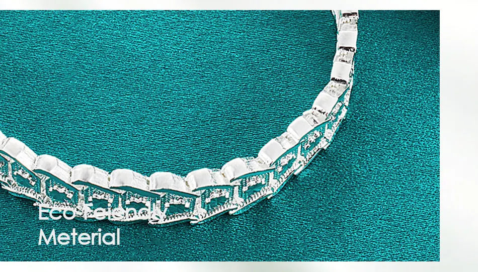 DOTEFFIL 925 Sterling Silver Wide Wristband Bracelet Chain For Women Man Wedding Engagement Party Fashion Jewelry