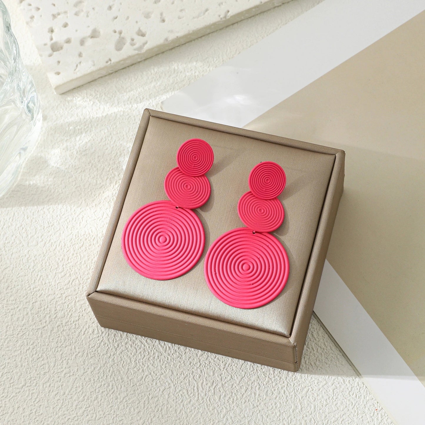 Trendy Stylish Dangle Earrings Trio Circle Design Daily Outfits Party Accessories Fashionable Stuff RED Orange Big Earrings