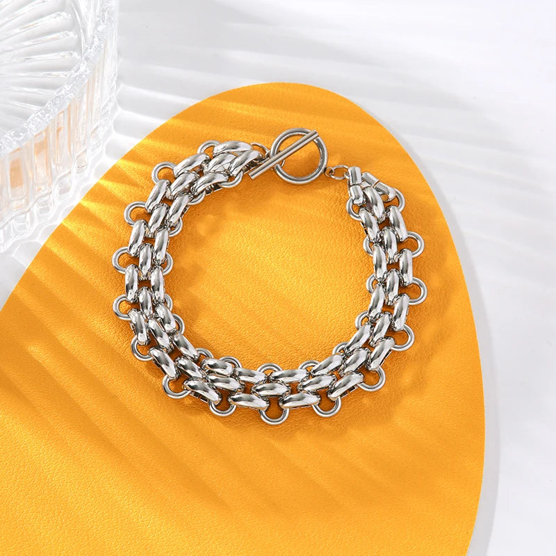 EILIECK 316L Stainless Steel Silver Color Cuban Chain Statement Necklace Bracelet Set Charm Fashion Women Waterproof Jewelry Set