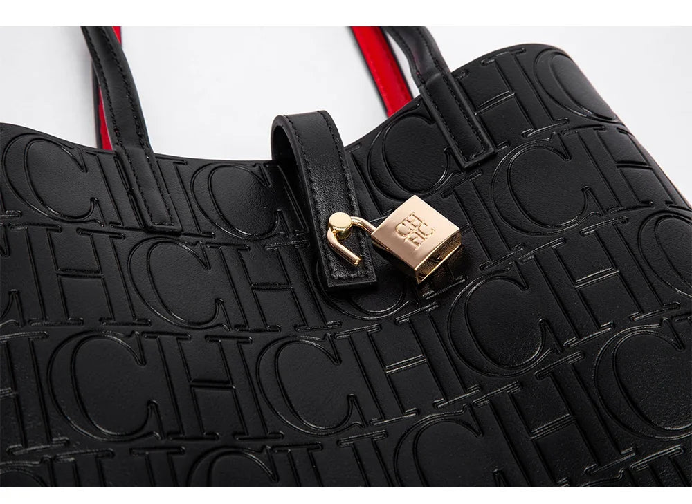 CH High Quality Fashion Ladies Shoulder Bag Senior Sense Pure Colour Letter Print Design Temperament Tote Bag Large Capacity