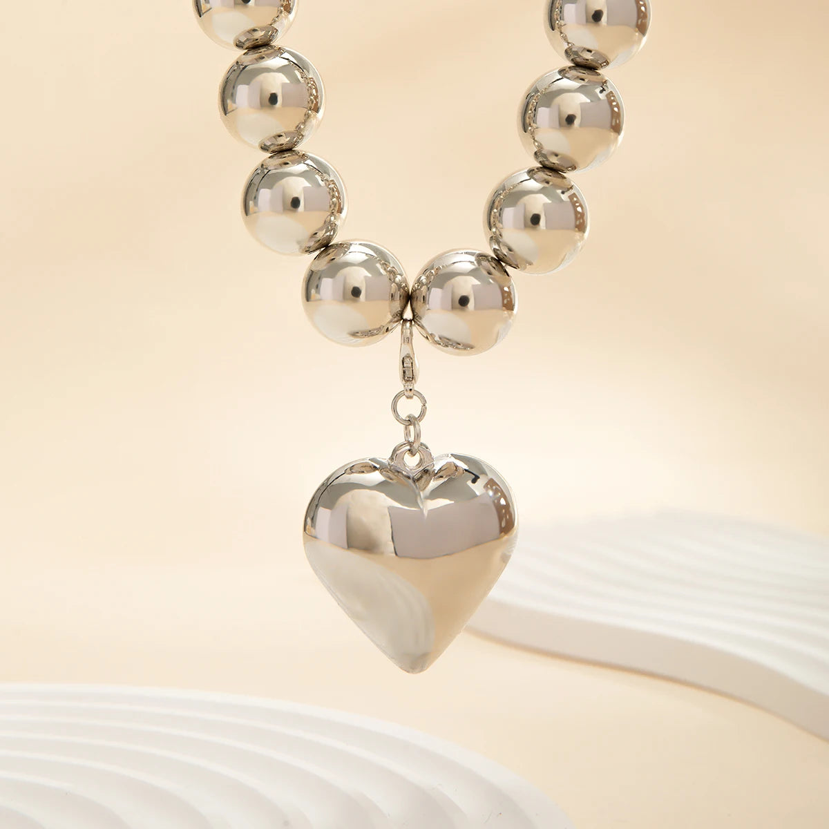 Salircon Big CCB Ball Beaded Chain Heart Shape Pendant Necklace for Women Gold Color Trendy Clavicle Choker Necklace  Jewelry