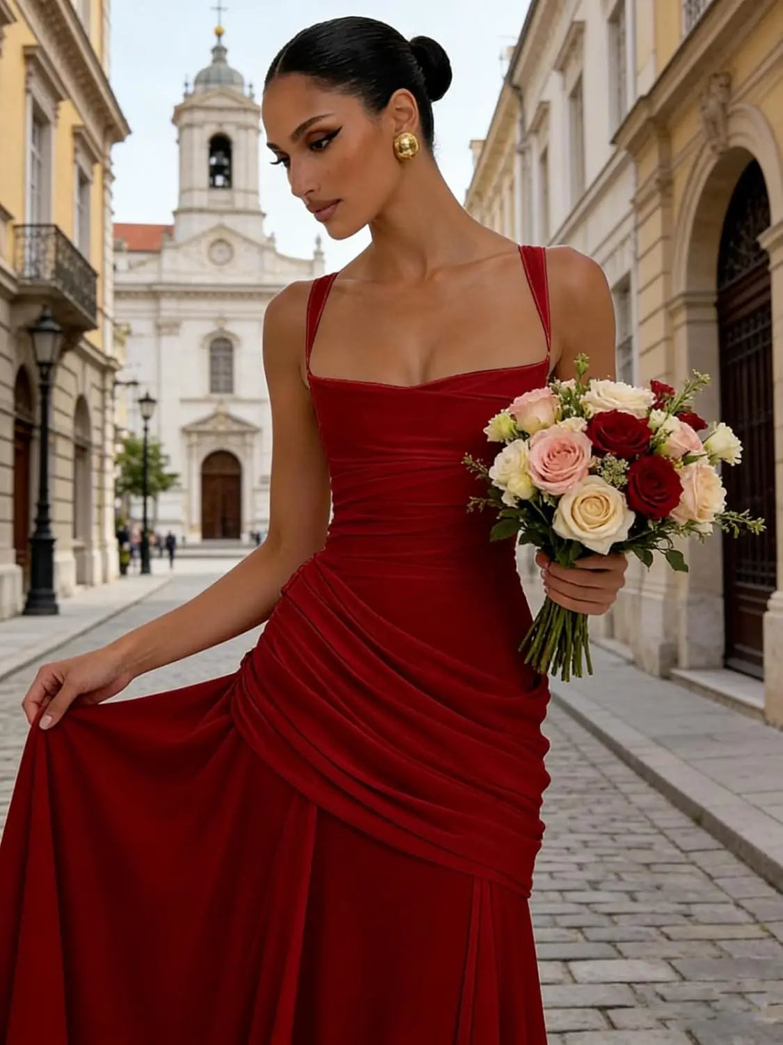 Elegant Chiffon Prom Dresses for Women Spaghetti Straps Long Bridesmaid Dress Square Neck Formal Evening Party Gowns