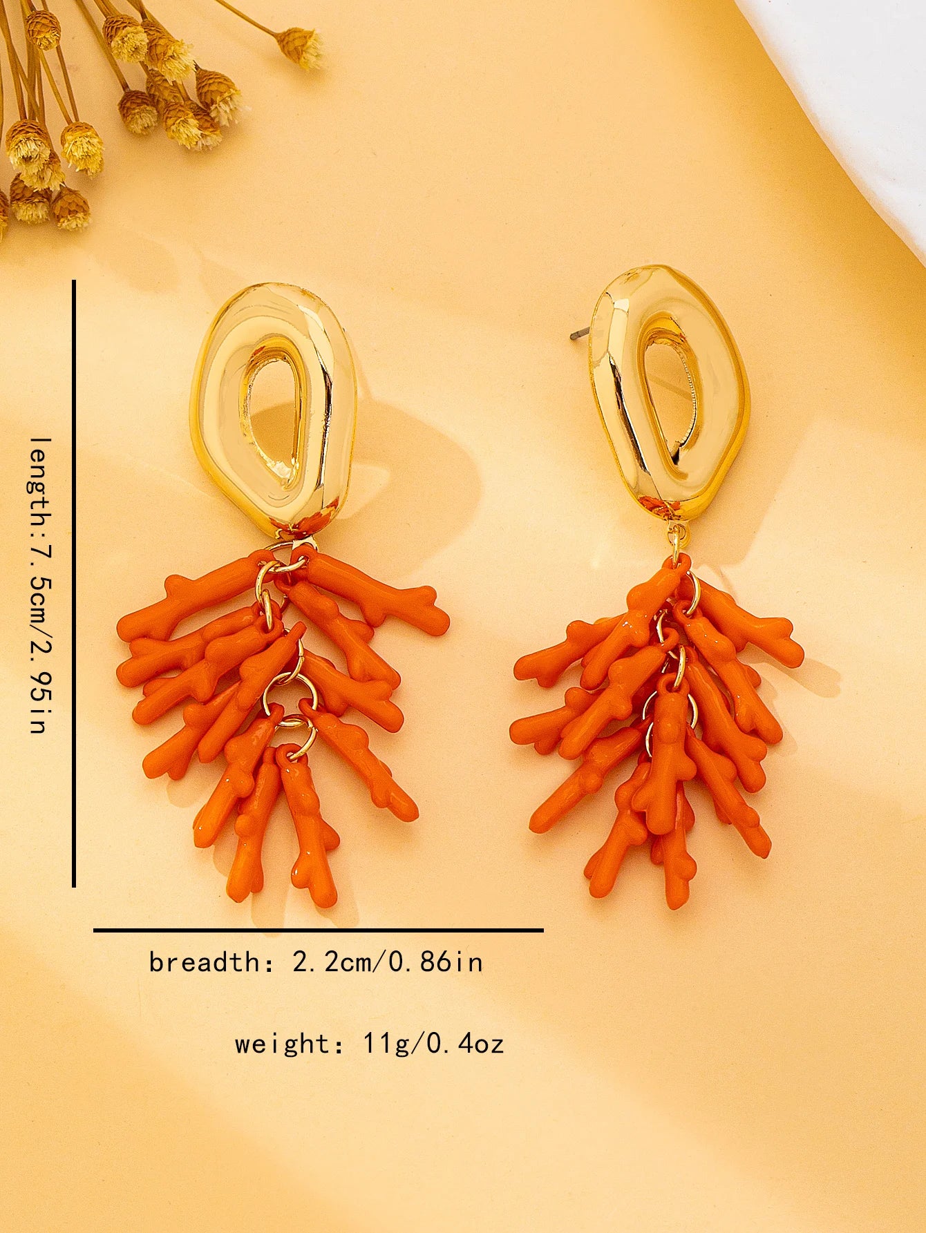A Pair of Women's Fashionable Vertical Earrings with Ocean Vacation Elements and Coral Pendants, Suitable for Daily Wear, Vacations, and Gift-Giving