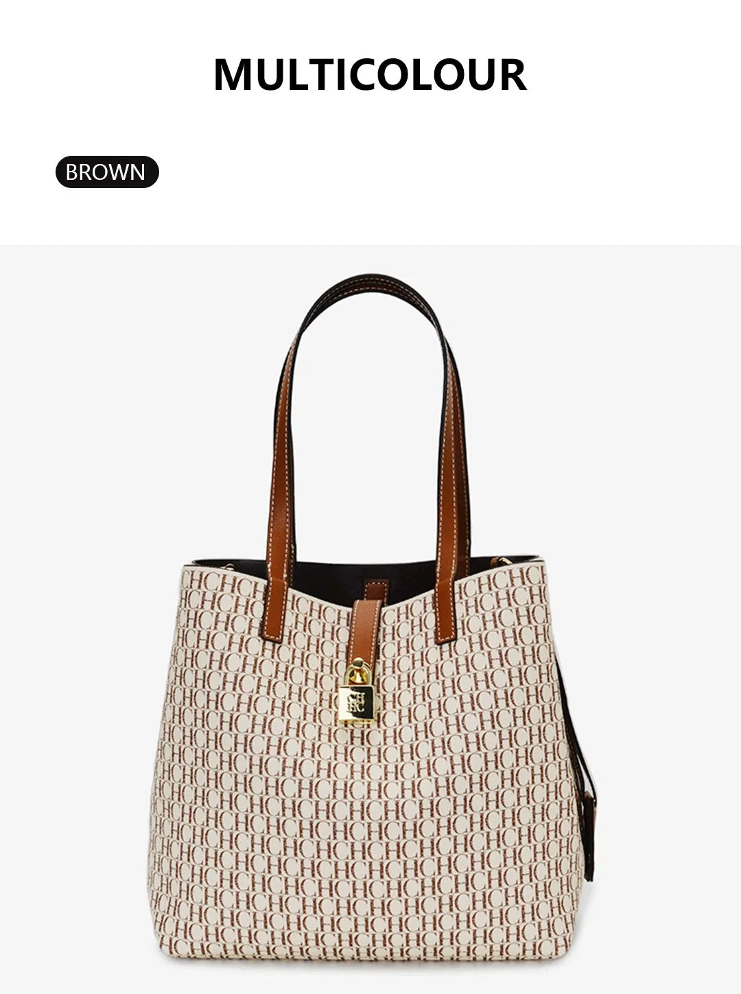 CH Women's Shoulder Bag Simple Large Capacity Letters Print Design Small Metal Accessories Daily Commuter Tote Bag Pure Color