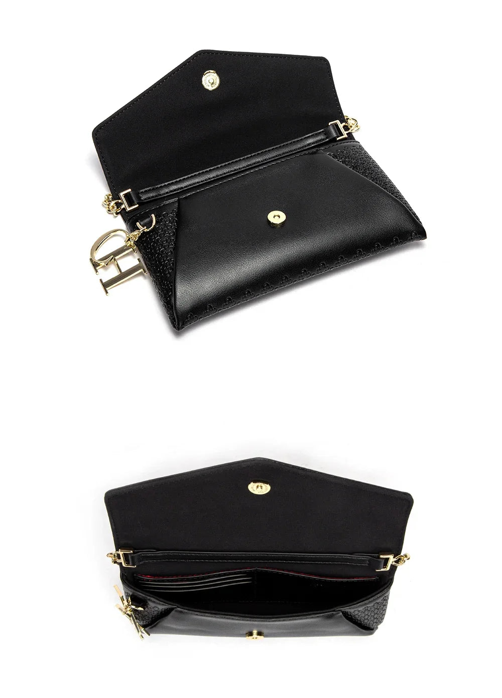 CH Women's Crossbody Bag Stylish Textured Leather Clutch Gold Chain Logo Detail Evening Party Purse Must Have Hot Sale