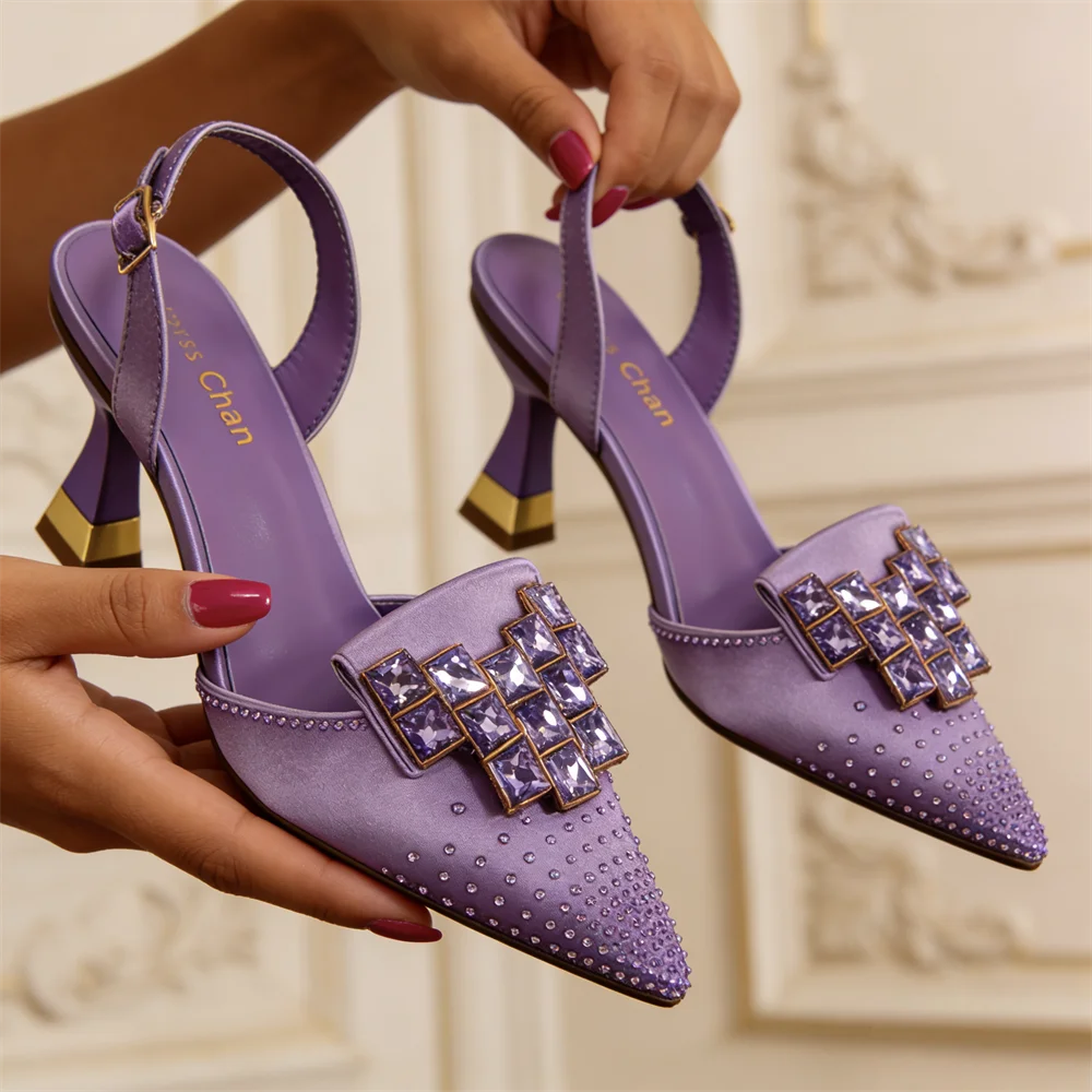 Venus Chan 2026 Elegant Green Slingback Heels with Rhinestones – Italian Design, Pointed Toe Bridal & Evening Party Footwear