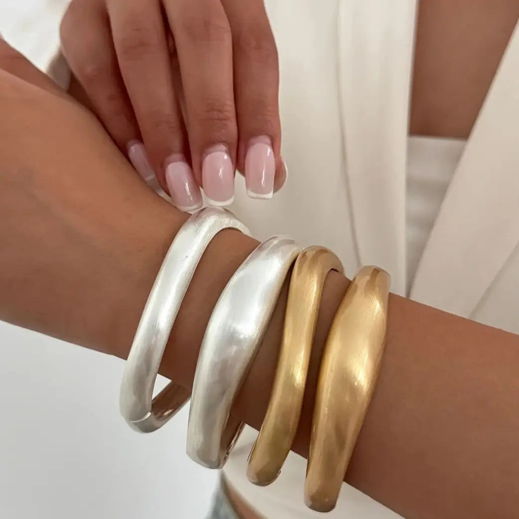 Salircon Punk Geometric Chunky Heavy Frosted Metal Bracelets Woman Jewelry Hip Hop Simple Open Cuff Spring Bangles Mujer Jewelry