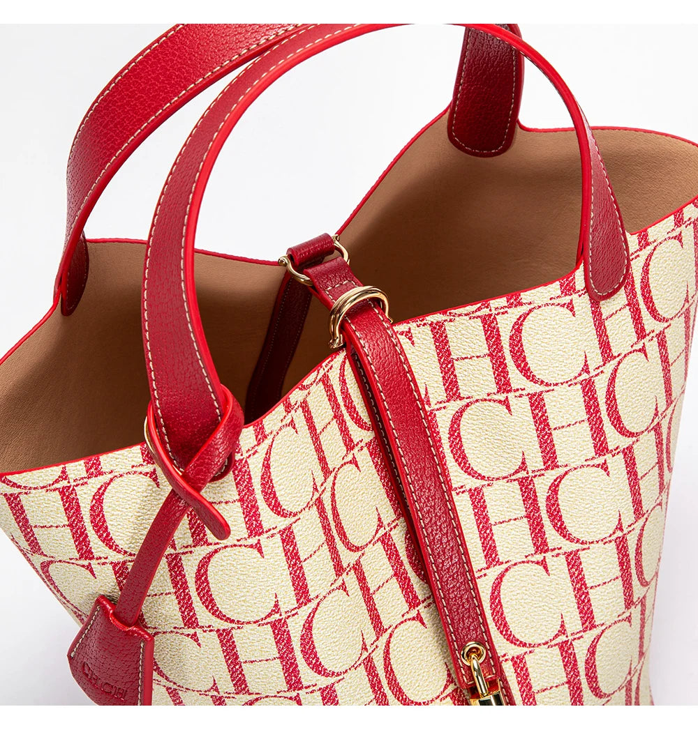 CH Tote Bag For Women Luxury Monogram Leather Handbag Fashion Top Handle Bag Elegant Lock Bucket Bag For Daily Commute