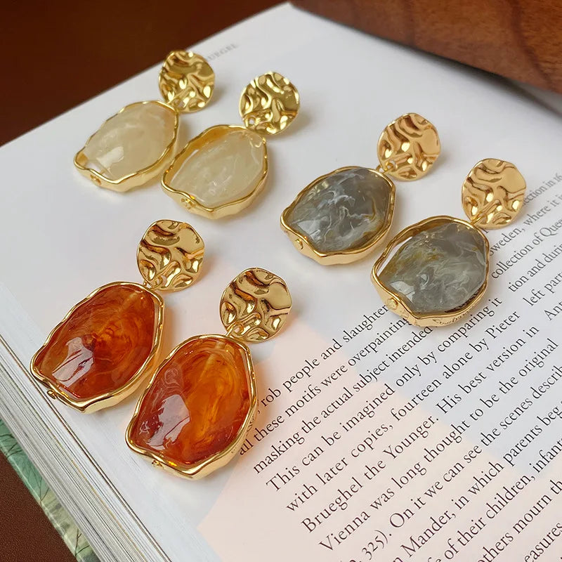 Retro Geometric Resin Drop Earings For Women Water Drop Pendant Earrings for Banquet Party Female Ear Jewelry Gift
