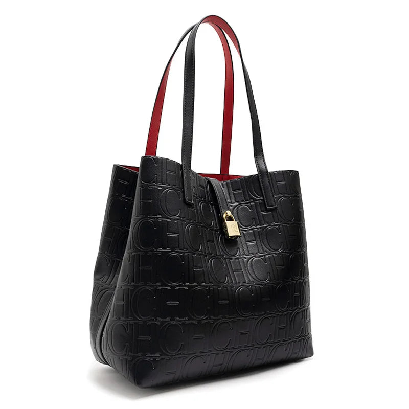 CH High Quality Fashion Ladies Shoulder Bag Senior Sense Pure Colour Letter Print Design Temperament Tote Bag Large Capacity