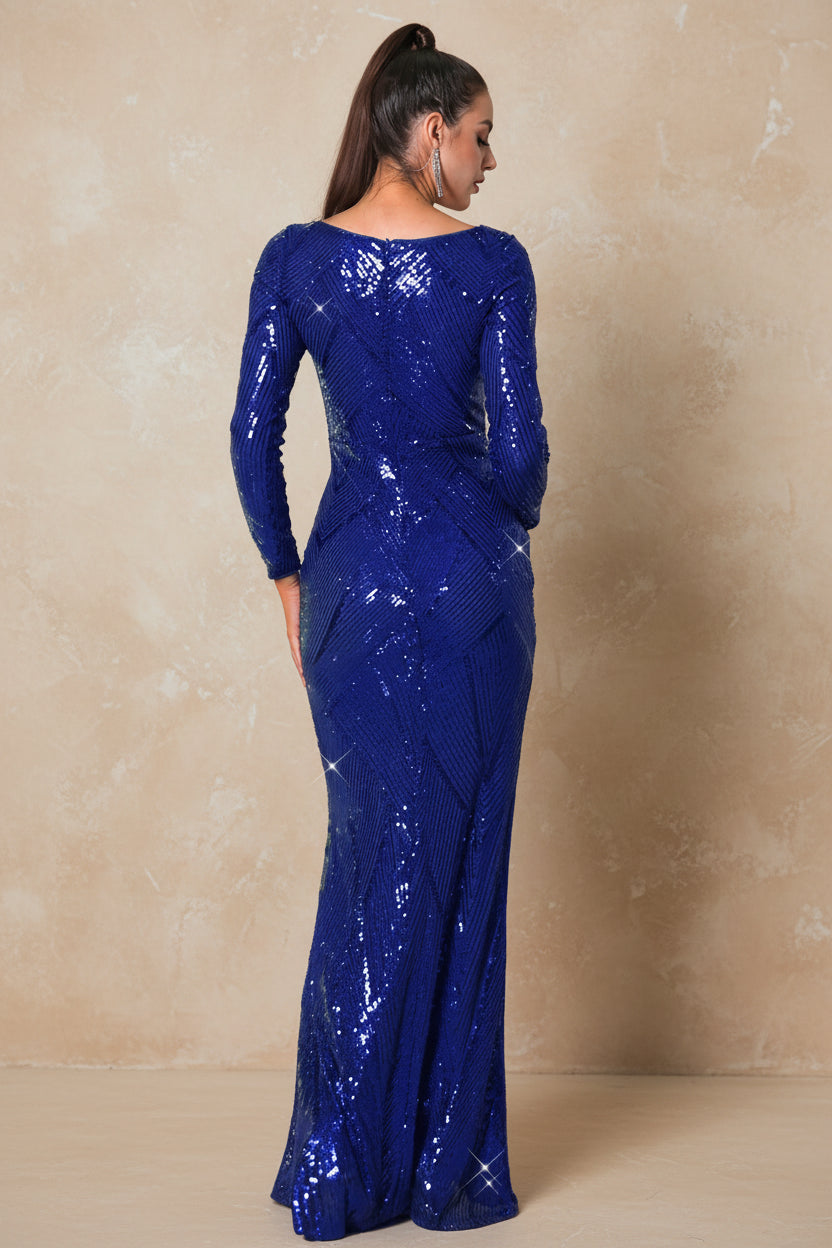 Romagic O Neck Sequin Formal Evening Party Dress Long Sleeves Floor Length Prom Gown Modest Women Celebrity Dresses 2025
