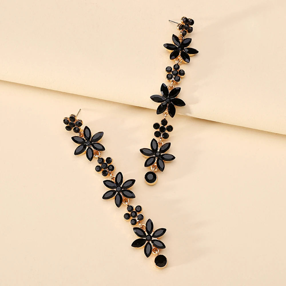 Romantic Shiny Glass Flower Dangle Drop Earrings
