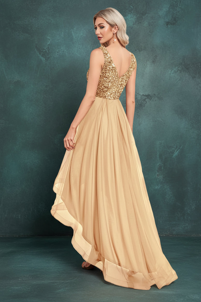 Elegant Women Sleeveless Sequins V-Back Floor Length Formal Evening Dresses Luxury V-neck Wedding Party Cocktail Gowns