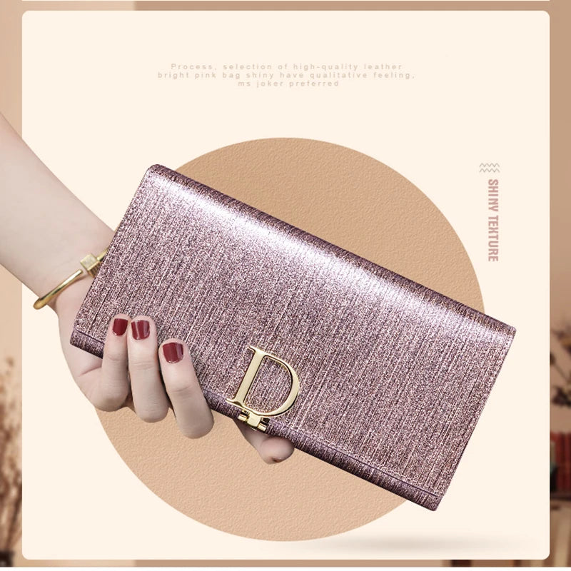 2025 New Women's Wallet, Long Wallet, Pearl D-Buckle, Large Capacity, Multiple Slots, Genuine Cowhide Wallet, Clutch Bag