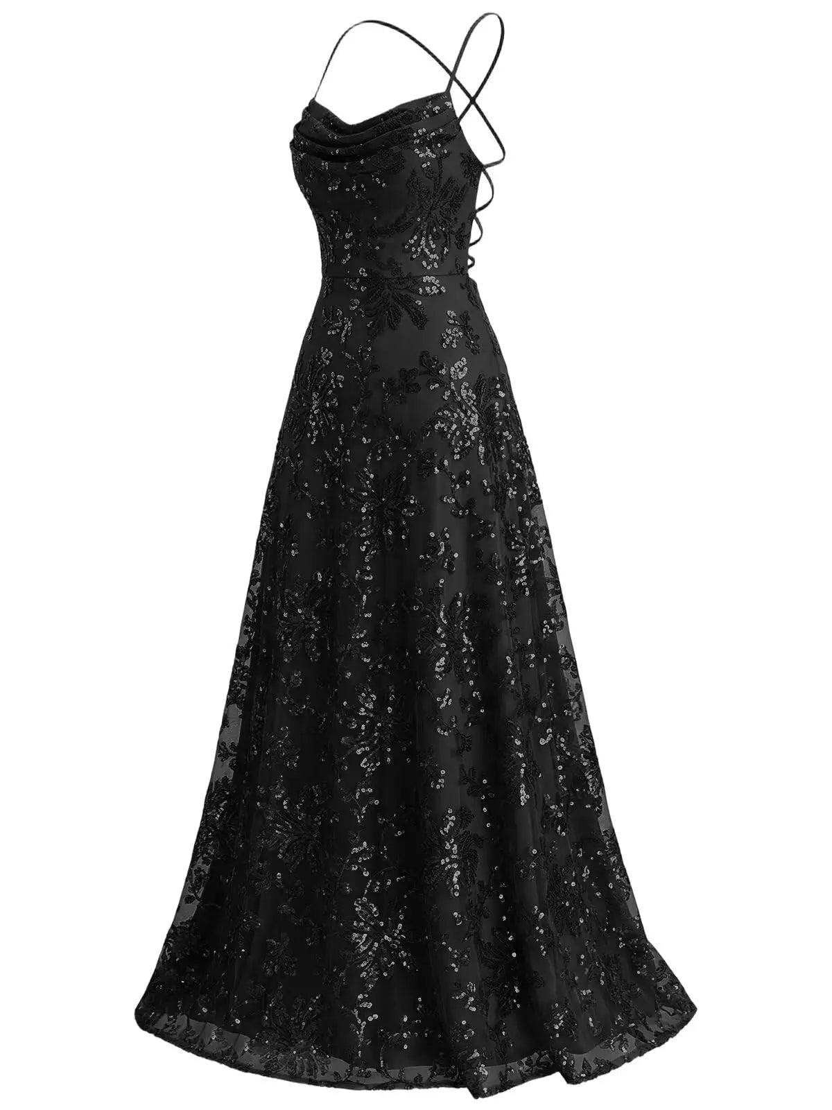 Lace Sequin Backless Spaghetti Strap Long Prom Dresses Women 2026 Sparkly Pleated A Line Formal Evening Ball Gown Party Dresses