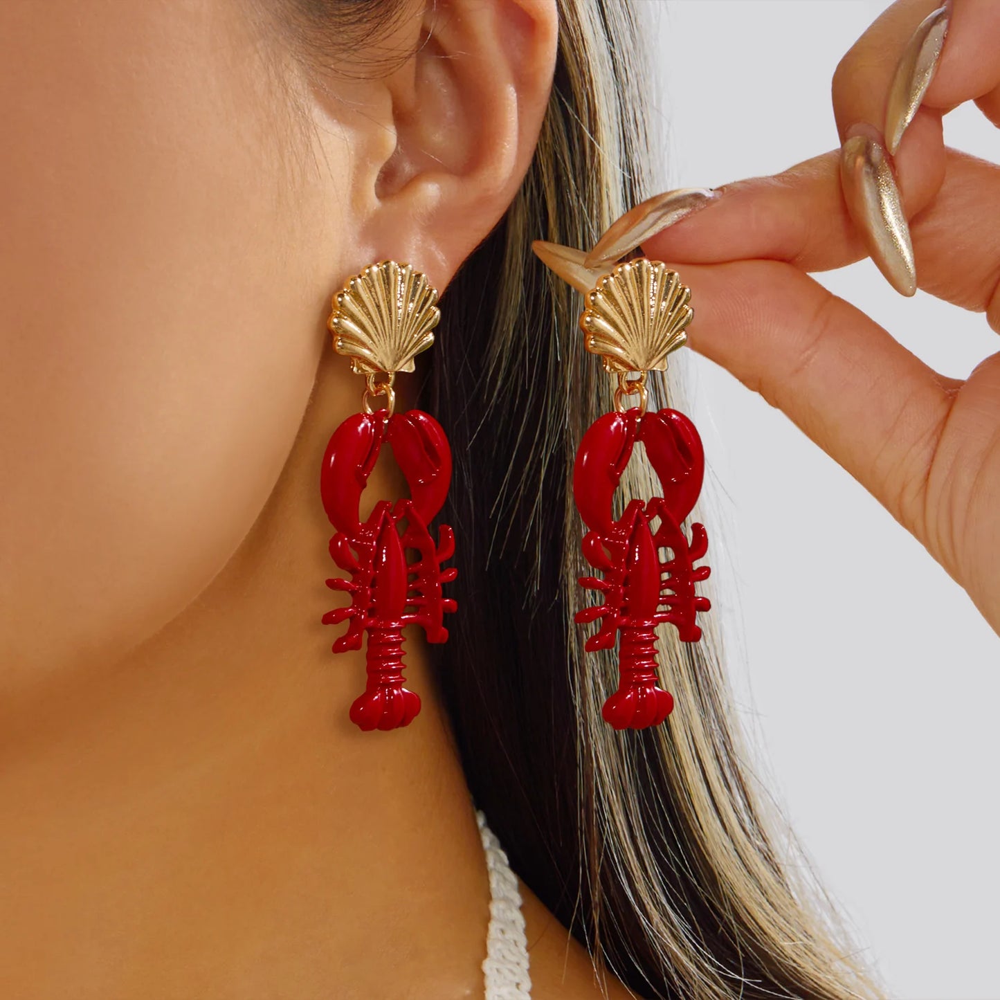Personality Splicing Lobster Earrings for Women Metal Starfish Shell Animal Dangle Earrings Summer Beach Holiday Party Jewelry