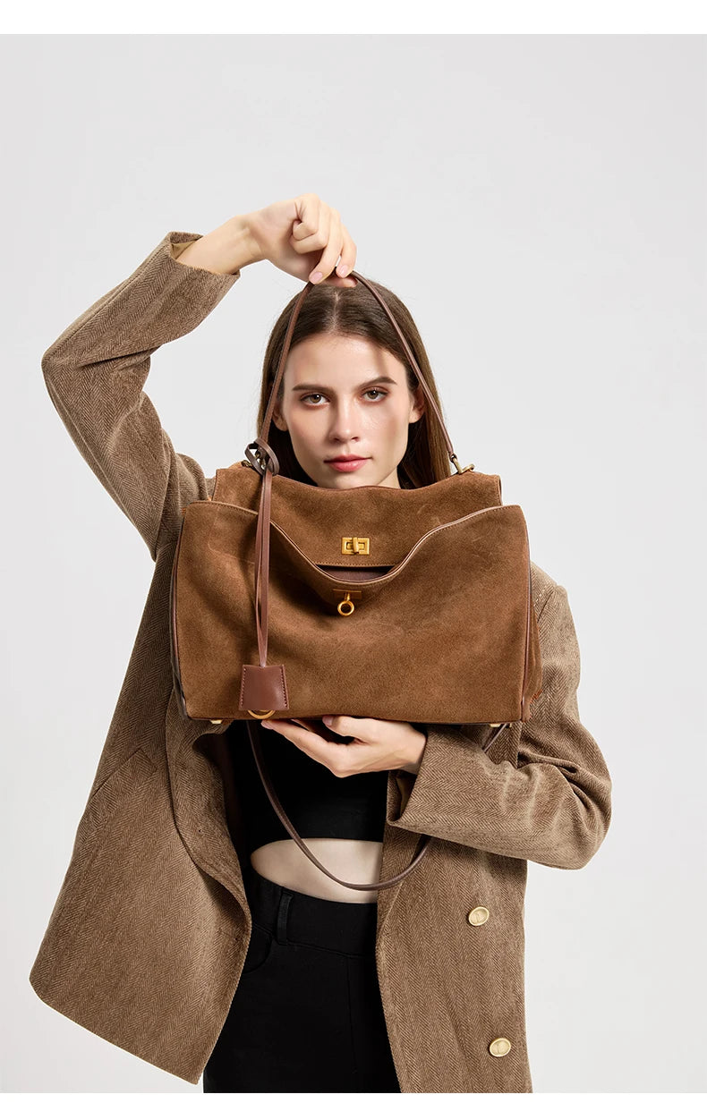 2025 Autumn Winter Women's Suede genuine leather Bag Shoulder Handbag Large Capacity Single Tote Bag Handbag Luxury Designer Bag