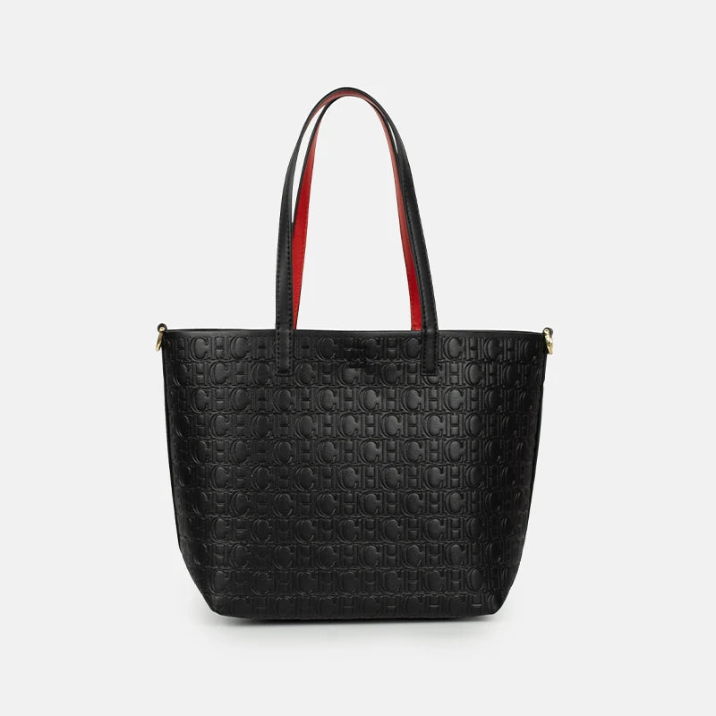 CH Embossed Monogram Tote Handbag Detachable Crossbody Strap Gold Lock Hardware Daily Fashion Women Bag