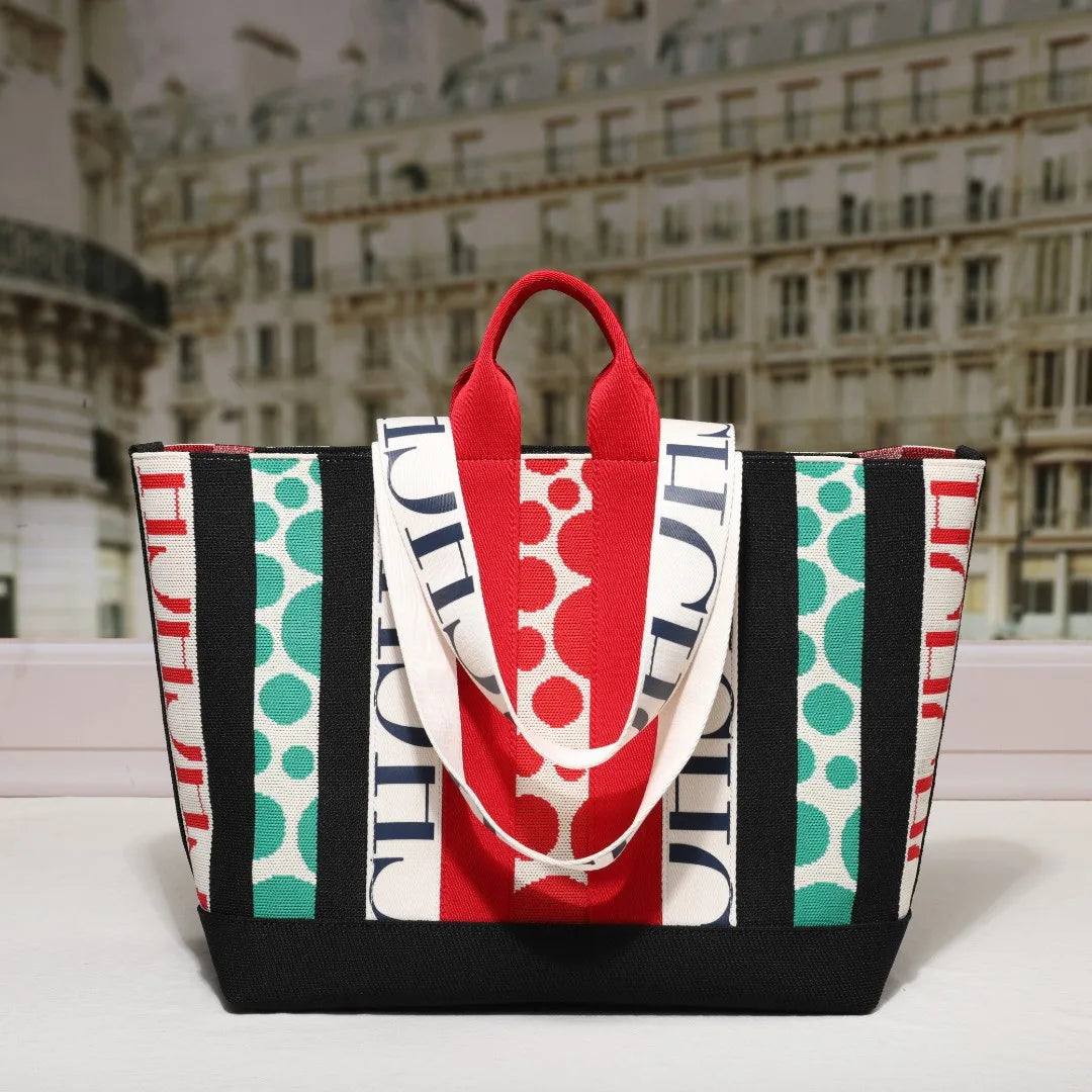 Women's Tote Bag Simple Stripe Design Women's Shoulder Bag Letter Print Large Capacity Commuter Style Classic Ladies Crossbod