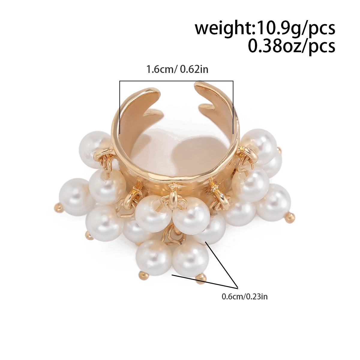 Salircon Trendy Imitation Pearl Stone CCB Small Ball Ring Women's Man 2024 Vintage Street Punk Hip Hop Ring Female Jewelry