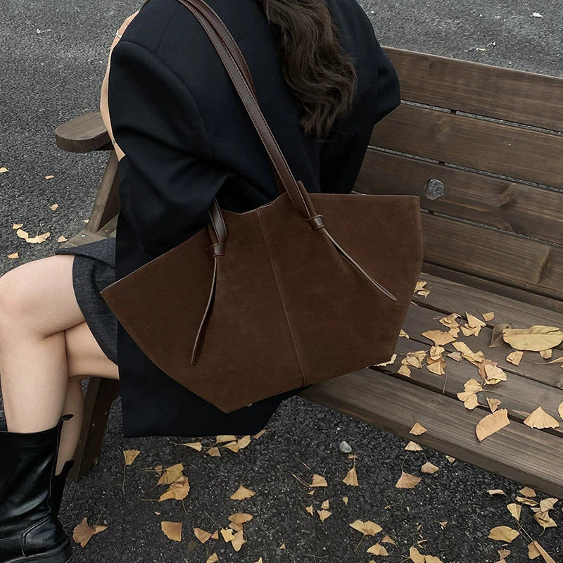 Light Luxury Brand Designer Wing Bag Frosted Suede Tote Bag Solid Color Versatile Large Capacity Women Storage Underarm Bags