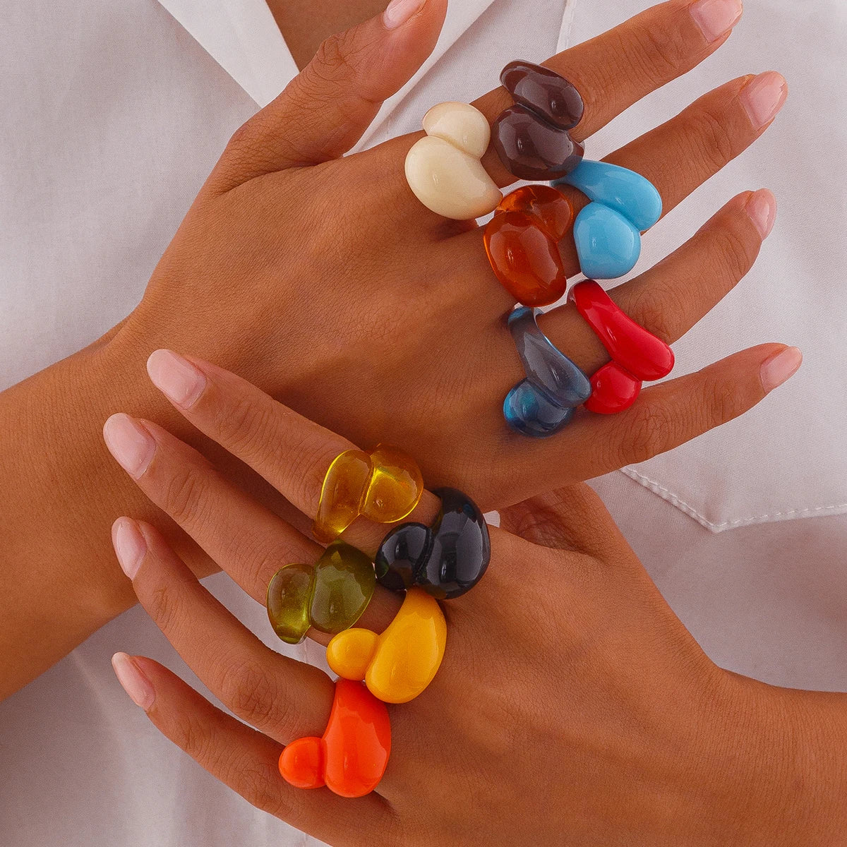 Ingemark Multicolor Resin Water Drop Chunky Rings Women Boho Geometric Open Cuff Finger Rings Y2K Wed Jewelry Party Accessories