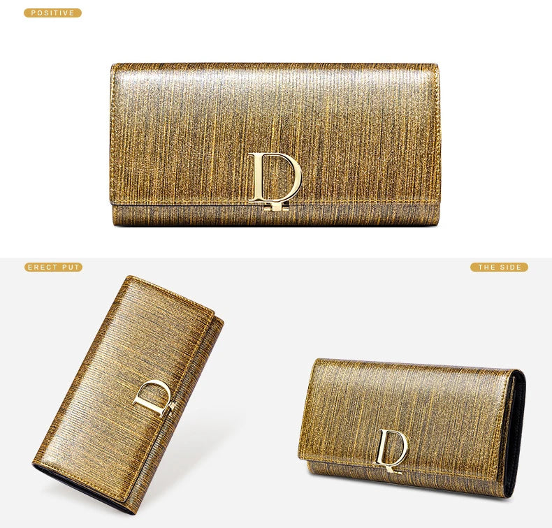 2025 New Women's Wallet, Long Wallet, Pearl D-Buckle, Large Capacity, Multiple Slots, Genuine Cowhide Wallet, Clutch Bag