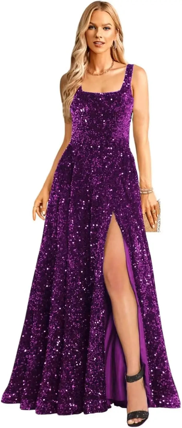 Elegant Women's Long A Line Prom Dresses with Pockets Formal Evening Ball Gowns with Sleeves Glitter Party Dress Elegant 2026