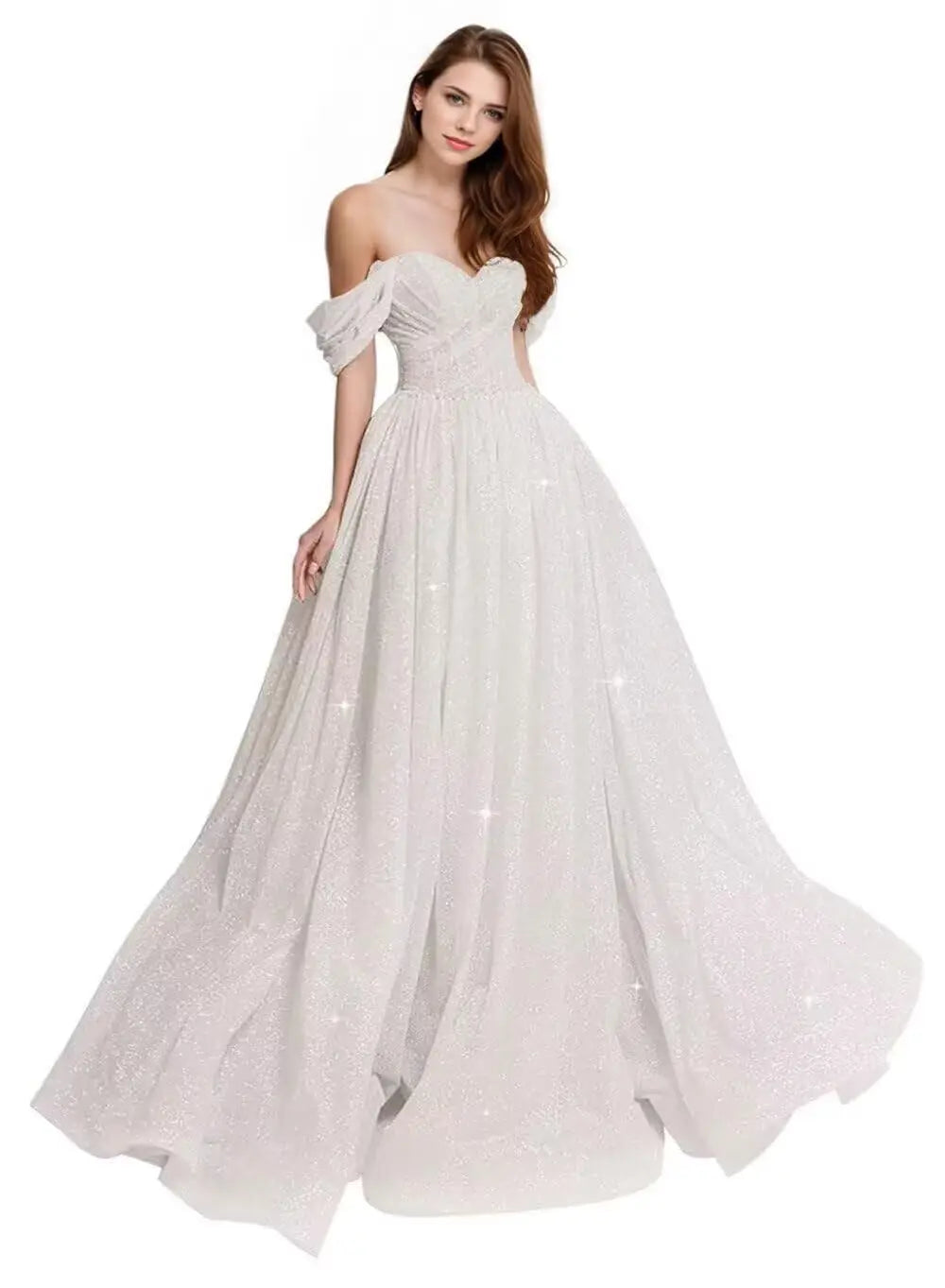 Sexy Long Ball Gown Party Evening Dresses Sparkly Tulle Prom Dress 2026 Off The Shoulder Formal Dresses for Women Glitter A Line