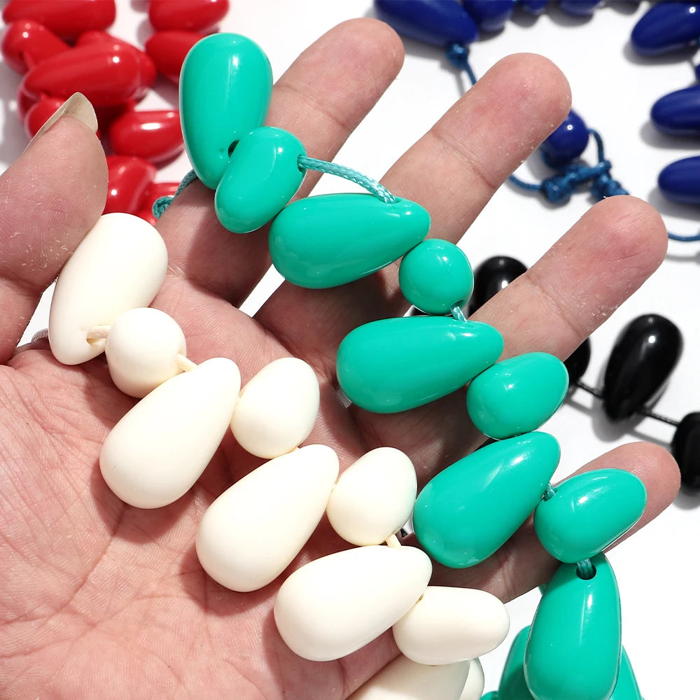 Handmade Colorful Resin Waterdrop Beaded Choker Necklaces for Women Exaggerated Acrylic Geometric Pendant Neck Boho Jewelry Gift