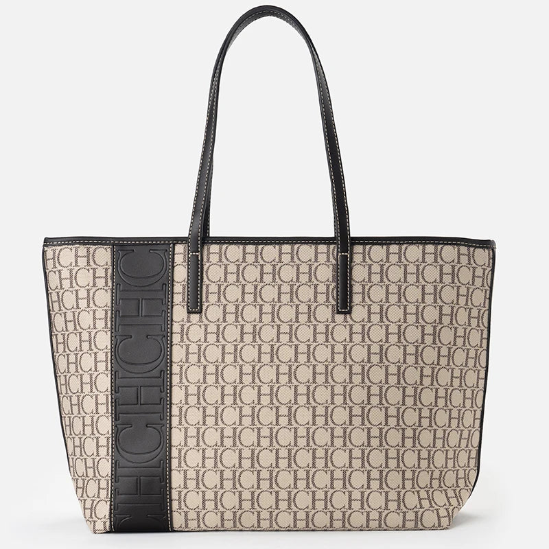 CH Women's Fashion Monogram Tote Bag, Large Capacity Shoulder Handbag, Casual Shopping Bag for Office and Travel