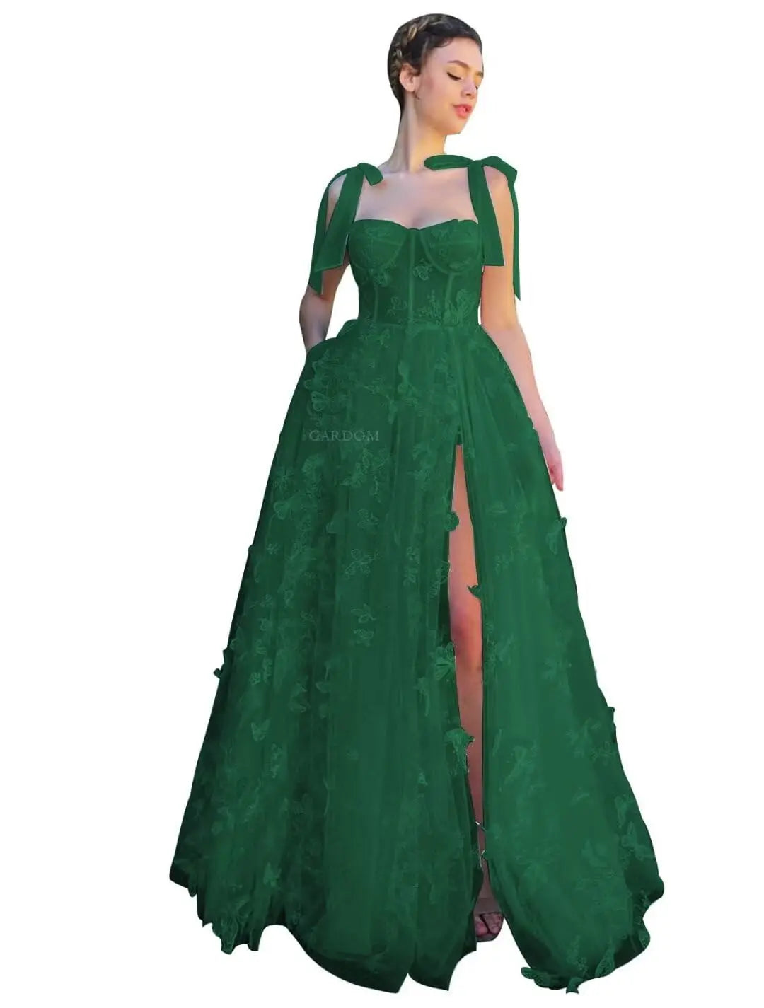 3D Butterfly Tulle Corset Prom Dresses for Teens Formal Fairy Ball Gowns Spaghetti Straps Evening Gown with Slit Party Dresses
