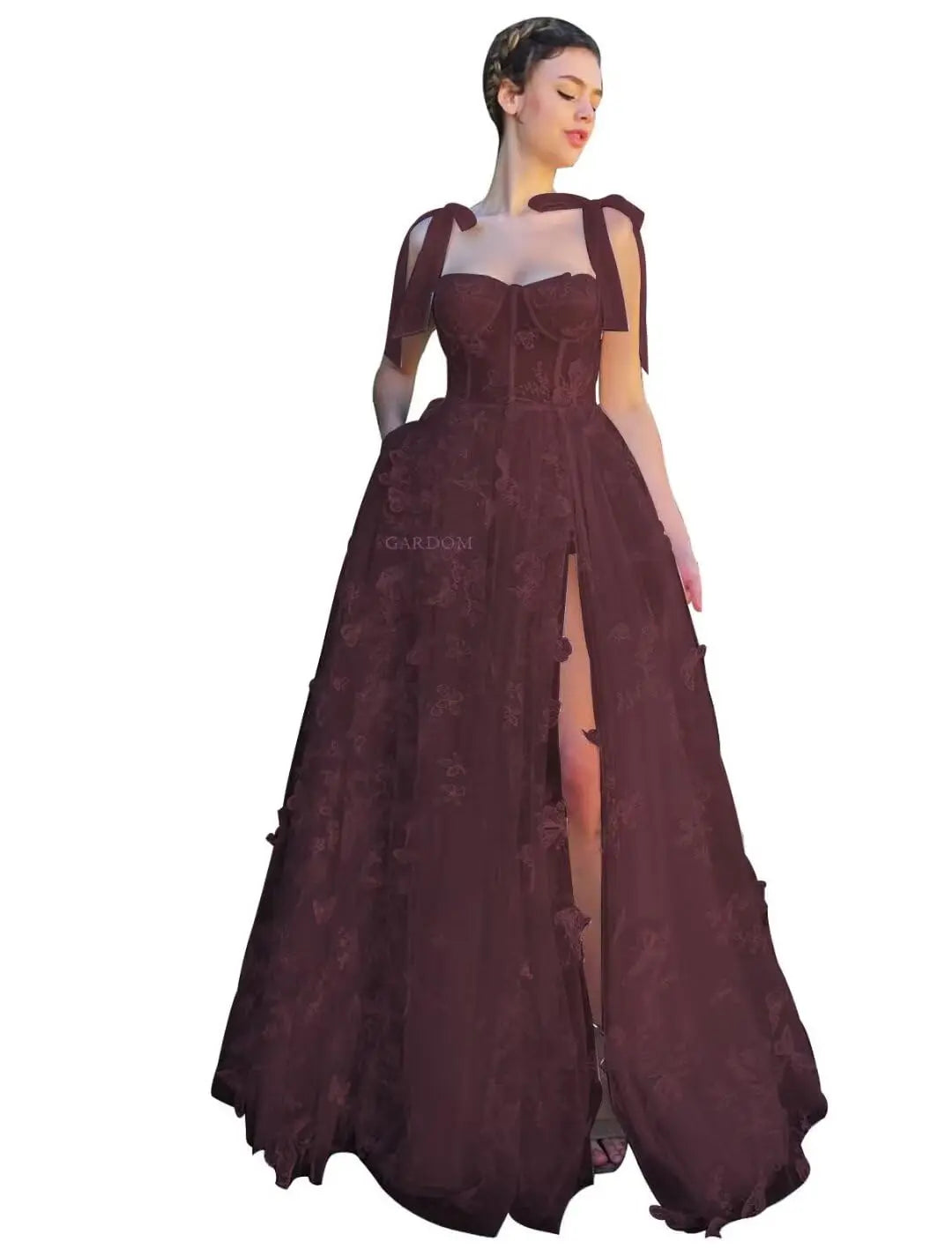 3D Butterfly Tulle Corset Prom Dresses for Teens Formal Fairy Ball Gowns Spaghetti Straps Evening Gown with Slit Party Dresses