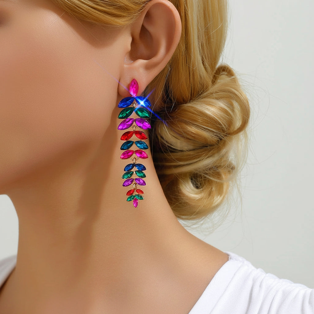 Leaf Shiny Glss Decor Dangle Drop Earrings