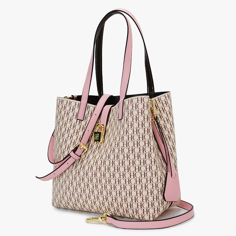 CH Women's Shoulder Bag Simple Large Capacity Letters Print Design Small Metal Accessories Daily Commuter Tote Bag Pure Color