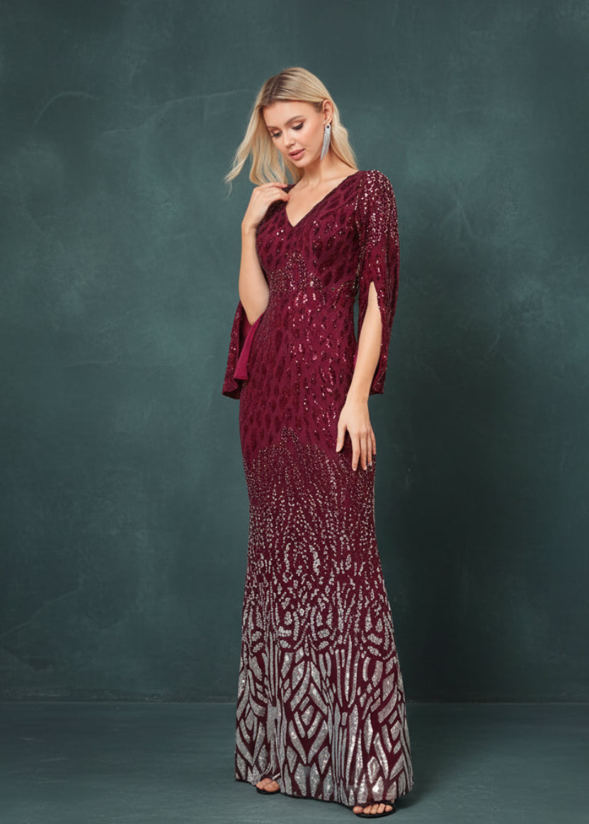 Luxury Blue Slit Long Sleeve Evening Dresses Women elegant 2025 Mermaid Formal Sequins Prom Wedding Party Cocktail Gowns