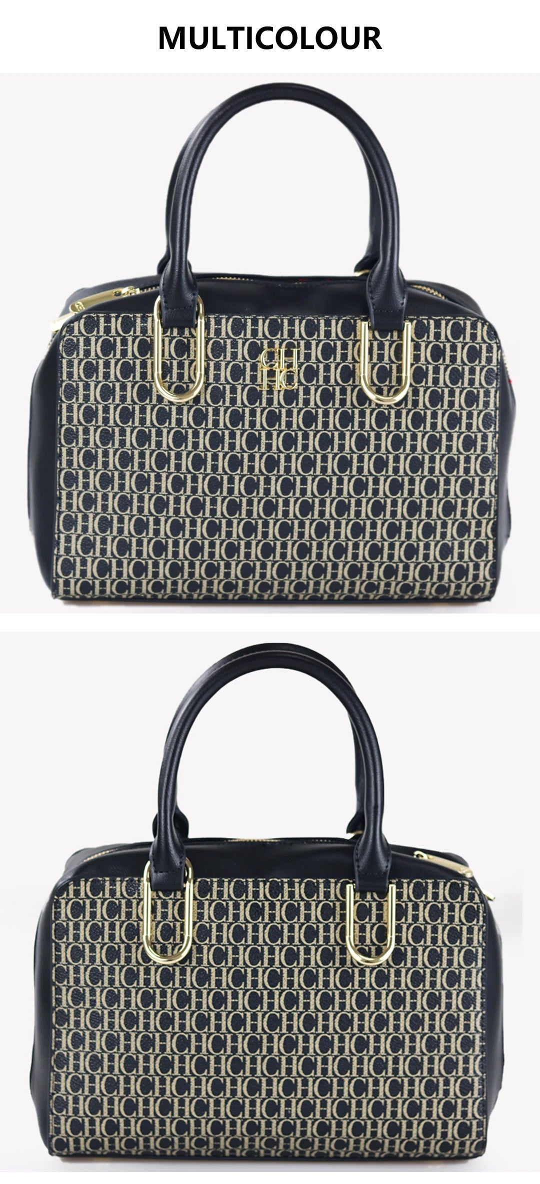 CH Luxury Boston Bag Women Woven Texture PU Leather Top Handle Handbag Metal Hardware Zipper Shoulder Bag for Daily Commute