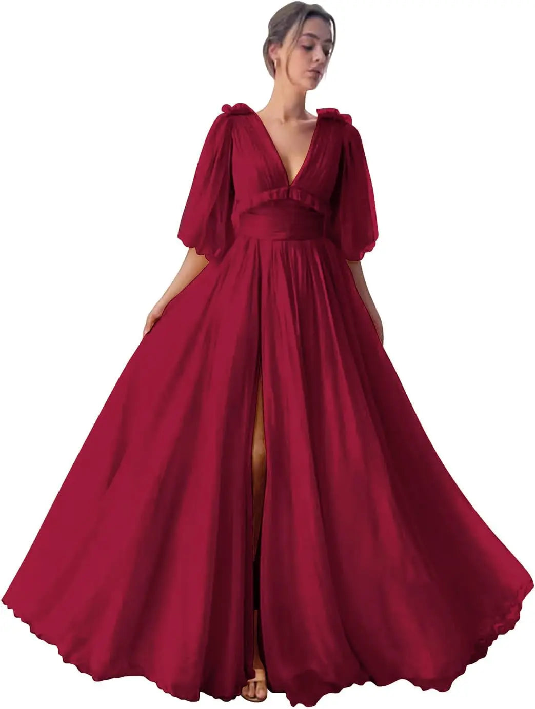 Long Slit Ball Gowns Formal Dresses for Women Evening Party Gown Formal Dress Women Elegant Puffy Sleeve Tulle Prom Dresses 2026