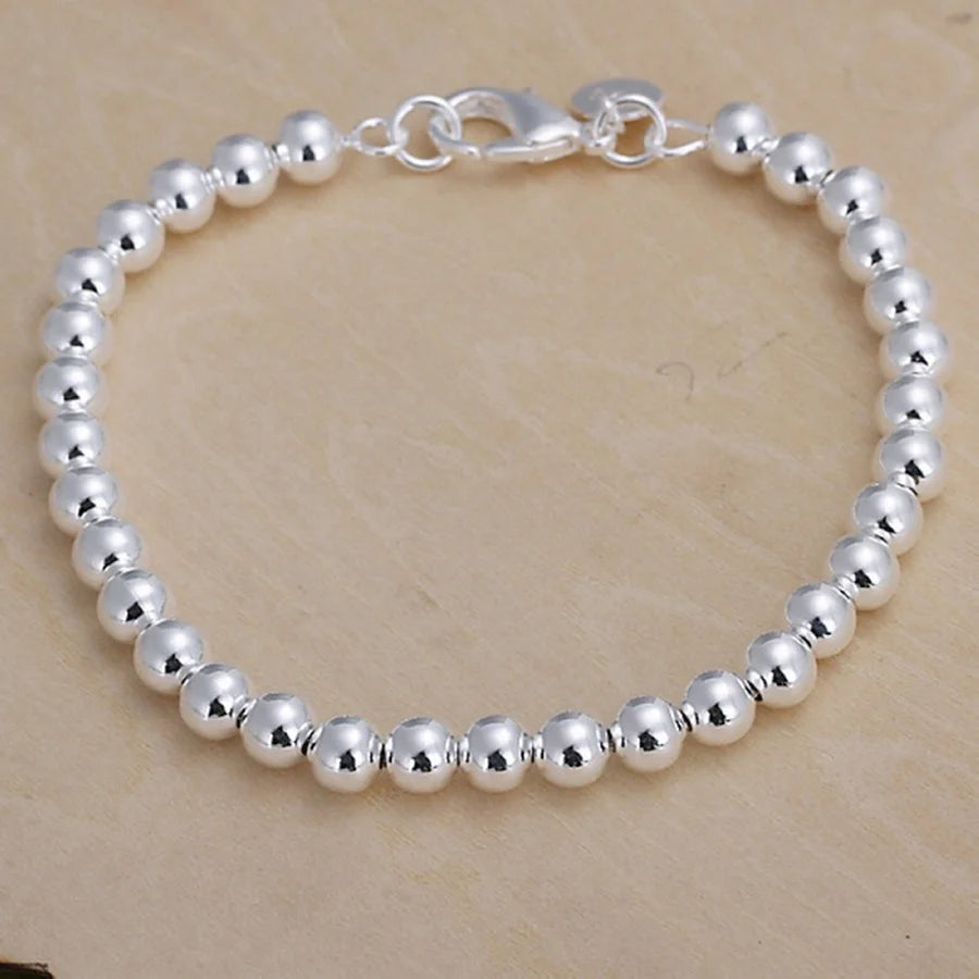925 Sterling Silver Bracelets  Fashion Jewelry Charm Women Chain Lady Wedding 6MM Beads  Factory Price