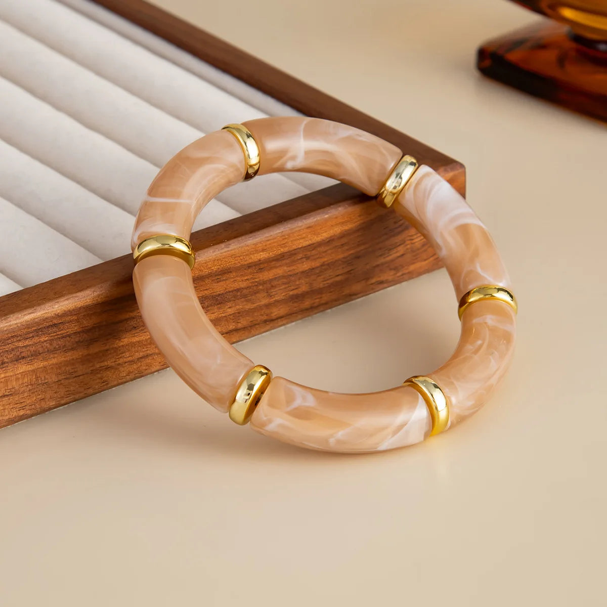 Salircon 6 Style Boho Punk Geometric Acrylic Resin Elasticity Bangles for Women Vintage CCB Beads Bangle Bracelets Charm Jewelry
