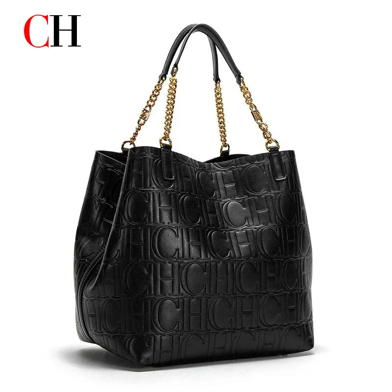 CH High Quality Solid Color Simple Style Women's Large Capacity Handbag Suitable Daily Commuting Fashionable Versatile