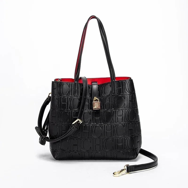 CH High Quality Fashion Ladies Shoulder Bag Senior Sense Pure Colour Letter Print Design Temperament Tote Bag Large Capacity