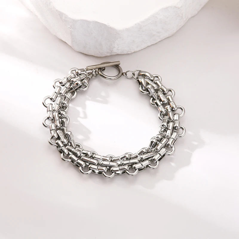 EILIECK 316L Stainless Steel Silver Color Cuban Chain Statement Necklace Bracelet Set Charm Fashion Women Waterproof Jewelry Set