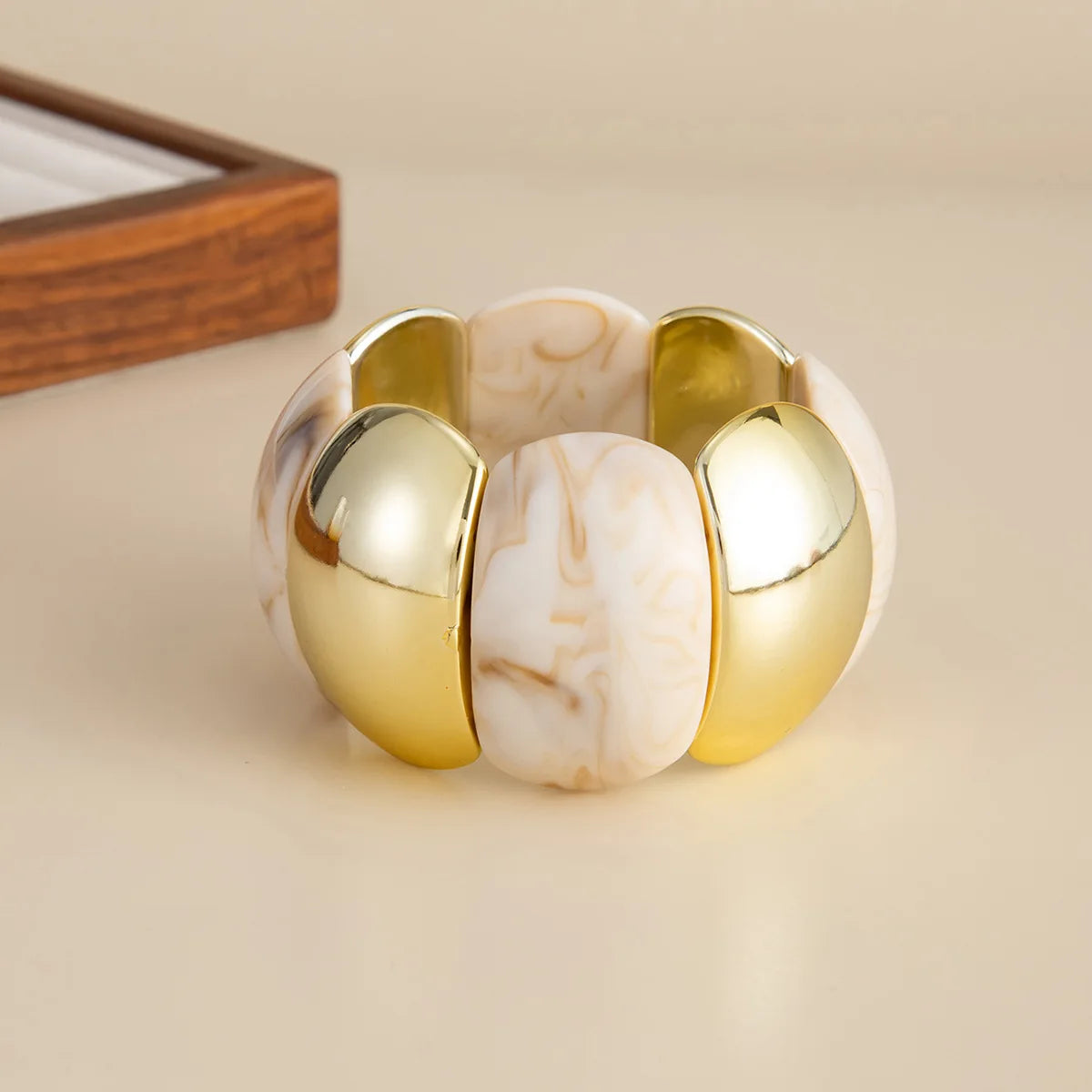 Salircon 6 Style Boho Punk Geometric Acrylic Resin Elasticity Bangles for Women Vintage CCB Beads Bangle Bracelets Charm Jewelry