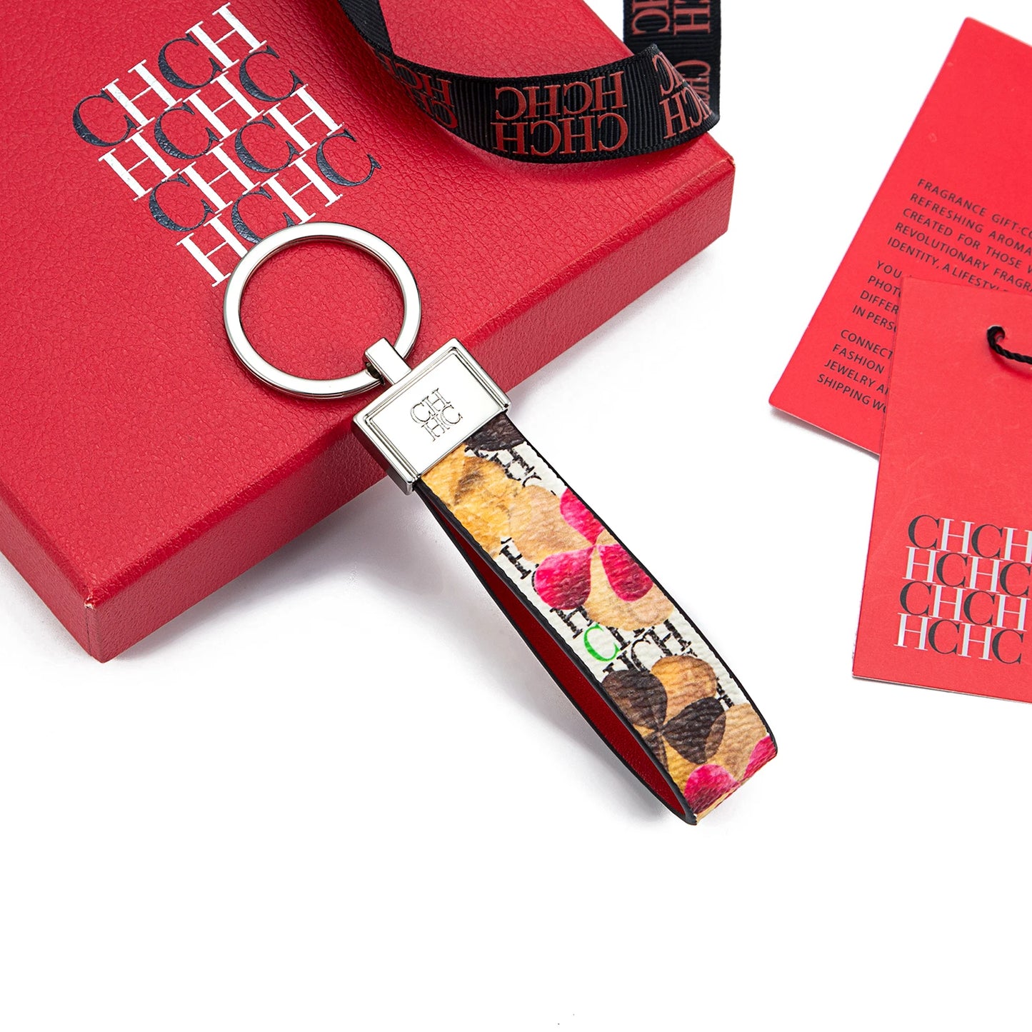 CH Niche High-end Keychain Leather Keychain Unique Printing Design Fashion Keychain Simple and Exquisite Style Gifts